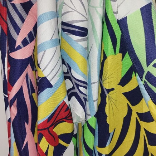Cotton airy scarf shawl with colorful monstera print and tassels, new