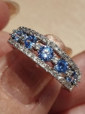 Imitation Tanzanite Stone Ring Elegance, like new, blue and silver