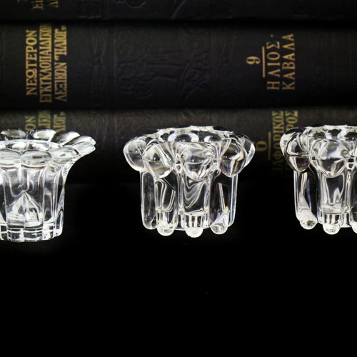 Set of 3 candlesticks used, heavy transparent glass