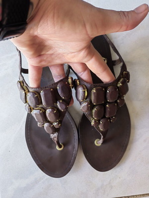 Zara leather sandals size 40 used, brown with stones