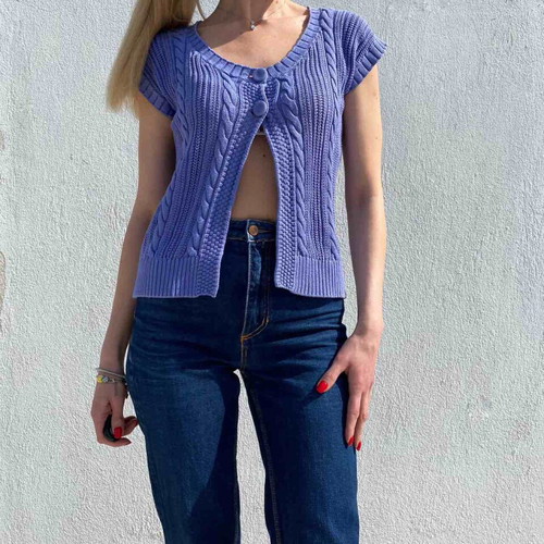 Knitted Benetton cardigan size L purple like new