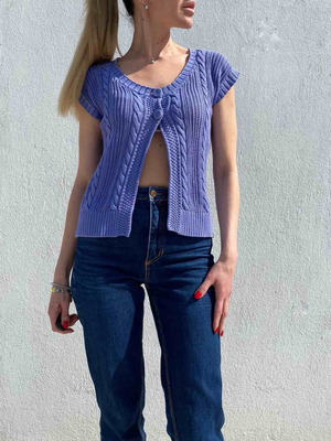 Knitted Benetton cardigan size L purple like new