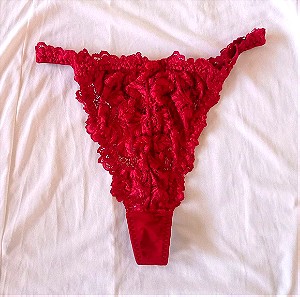 Σέξυ κόκκινο thong από ελαστική δαντέλα, XXL.