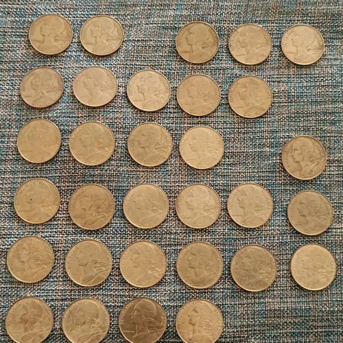 French 20 centimes coin collection used, 31 pieces