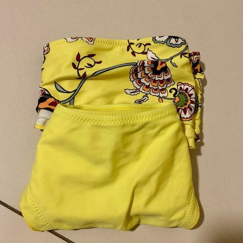 Strapless swimsuit yellow with flowers like new, size M