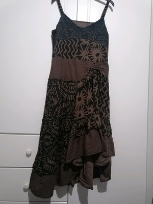 Mia strap dress used brown with black, cotton, size L, asymmetric