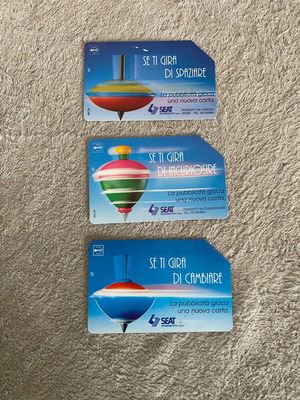 Italian phone cards used, trilogy of 3 spinning tops