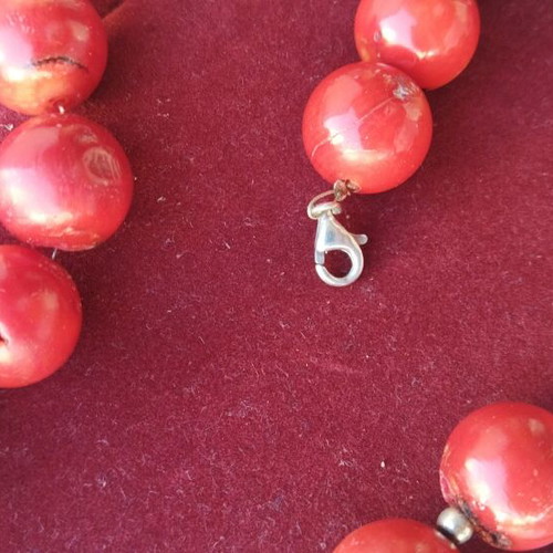 925 Silver Necklace with Natural Red Coral, New
