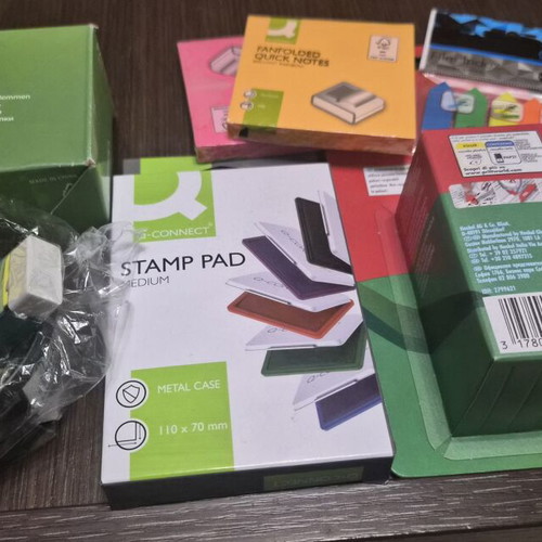 Office Supplies New Set With Clips, Stamp Pad, Neon Notes, Correction Rollers