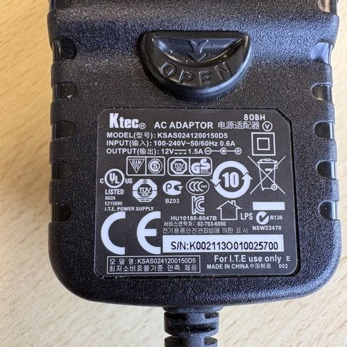 WD My Cloud Ktec 12V 1.5A 18W power supply adapter