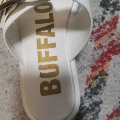 Bufallo sandals size 38 like new, synthetic leather white and gold