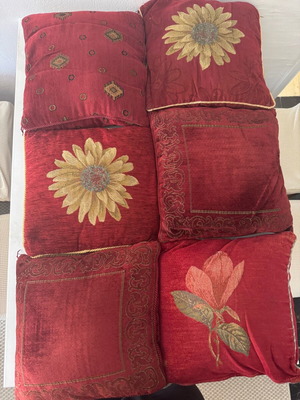 Set of 6 vintage red pillow covers with embroidered designs used