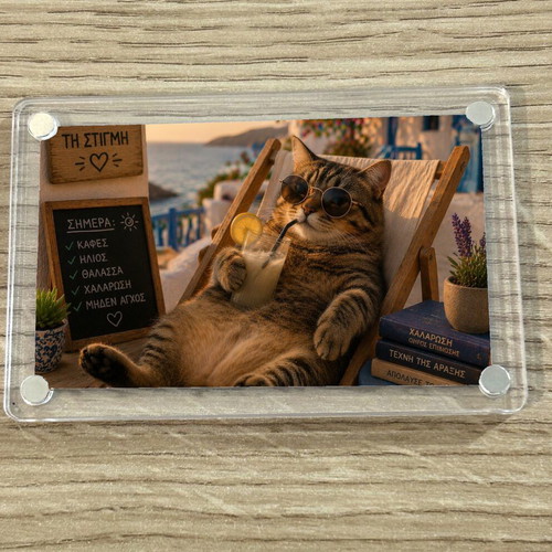 Acrylic fridge magnet "Ζούμε τη στιγμή" new, Summer Cat Vibes