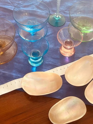 Crystal glasses and mother of pearl vintage bowls like new, set of 11 pieces
