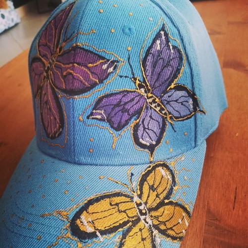 Jockey hat new hand-painted, beige and blue