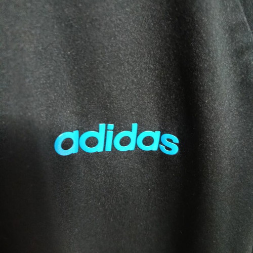 Adidas black sports shirt, size M, blue stripes