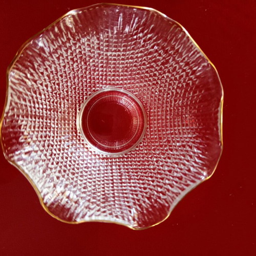 Vintage embossed glass trinket dish with gold trim