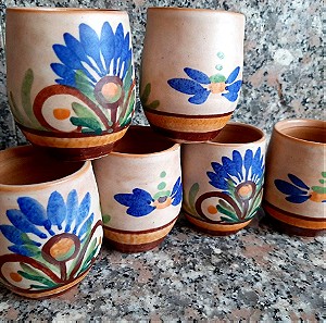 ΠΑΣΧΑ ΑΝΟΙΞΗ ΔΩΡΟ. 6 Ceramic Wine Tea Coffee Tumblers- HandMade Greece Floral Design