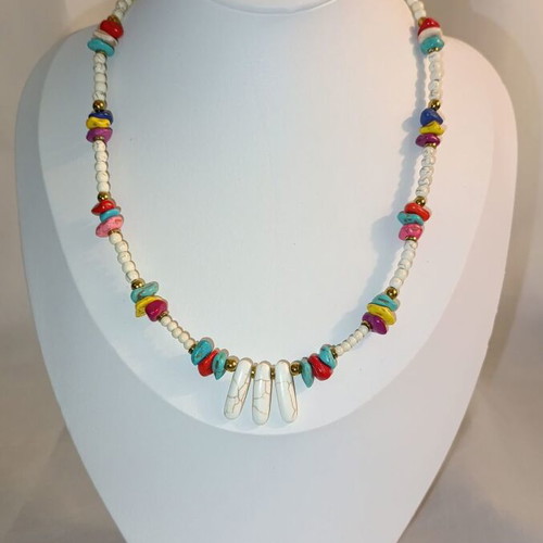 Handmade Coral Necklace of Dreams new, colorful with white beads
