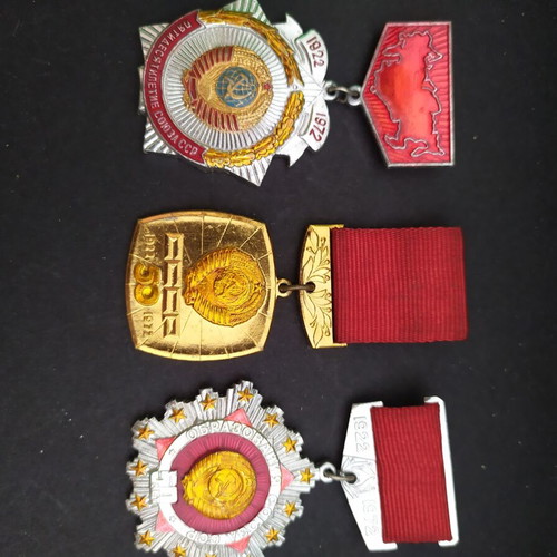 Set of 3 Soviet Union 50th Anniversary medals, authentic, large size