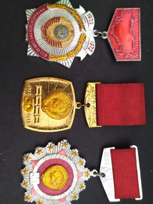 Set of 3 Soviet Union 50th Anniversary medals, authentic, large size