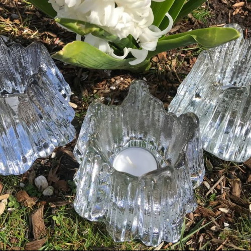Nybro Volcano candle holders set of 3, new, Swedish crystal 80s