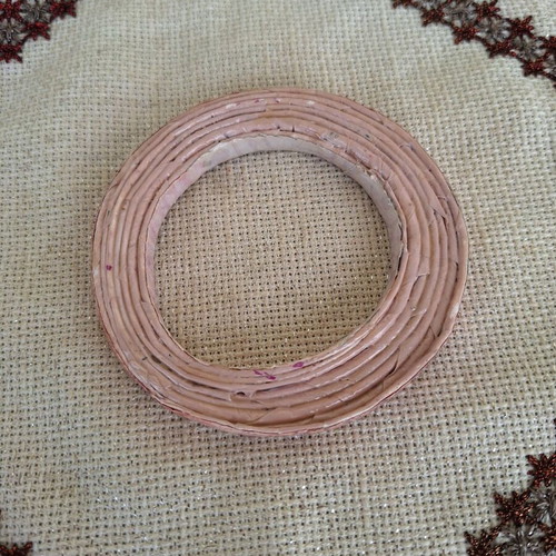 Pink open bangle bracelet made of paper new, handmade