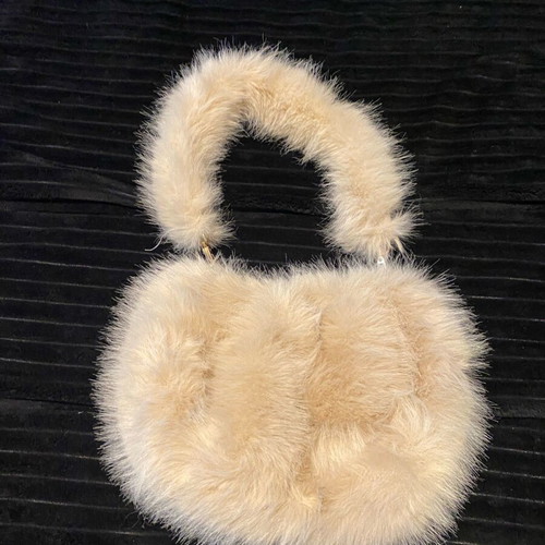 Fur shoulder bag beige new