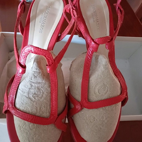 Bournazos leather sandals in bright red, size 40