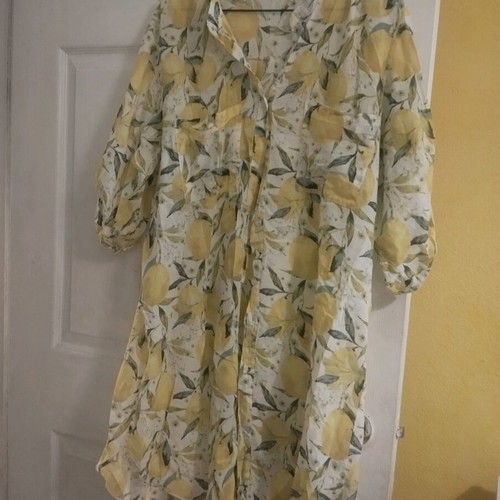 Dress with lemon print, used, white and yellow, one size