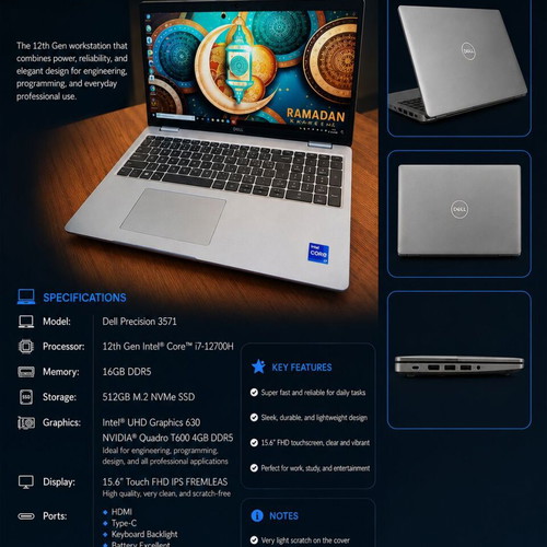 Dell Precision 3571 workstation laptop, 12th Gen i7, touchscreen