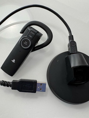 Sony PS3 Bluetooth headset used with base and charging cable
