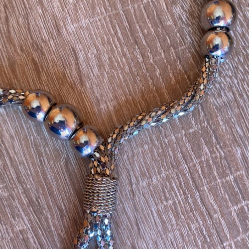 Necklace silver color with triple braid and silver beads new