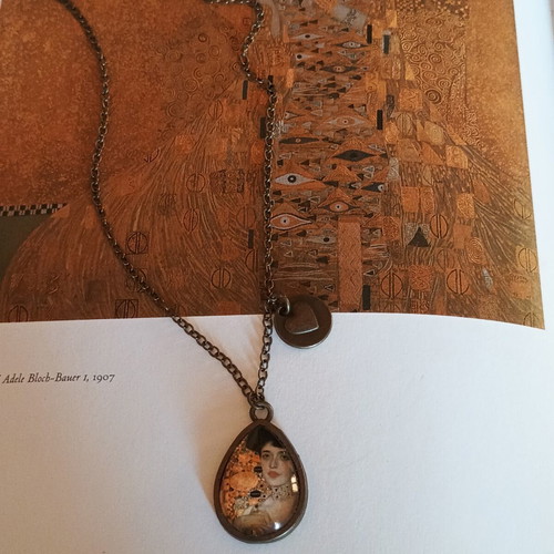 Woman in Gold Art Pendant Handmade Tear Drop Necklace