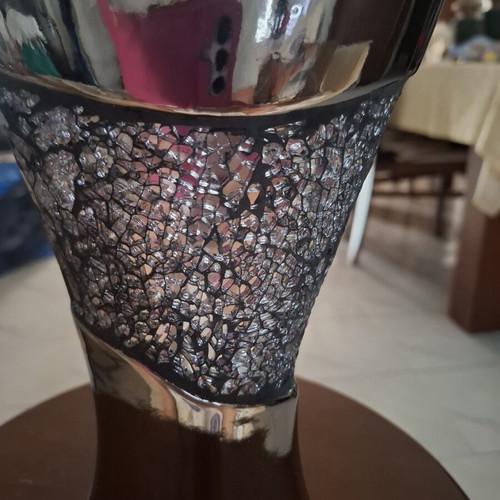 Asymmetric long vase with rhinestones, mirror-like shine