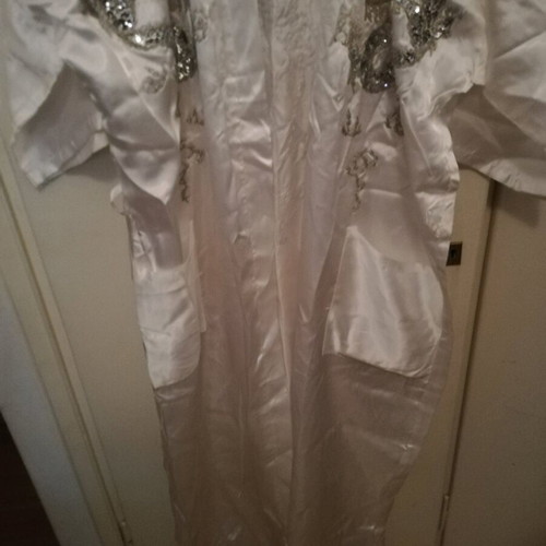 Satin kimono robe new small with sequins white and gray