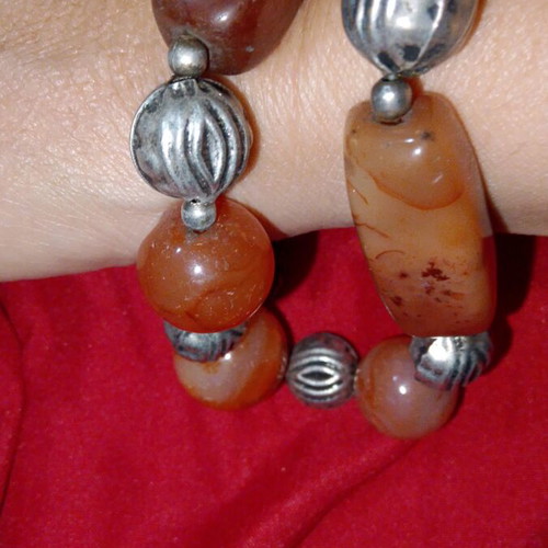 Handmade Boho Statement Necklace with Natural Carnelian Stones and Metal Elements
