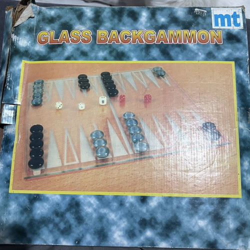 Glass backgammon 0.35cm with black and white birds, like new