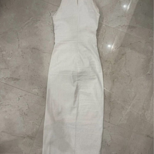 Stradivarius women's elastic dress with slit like new, beige