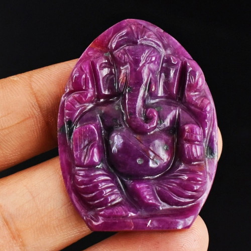 Ruby carved statue of god Ganesha 64 ct natural