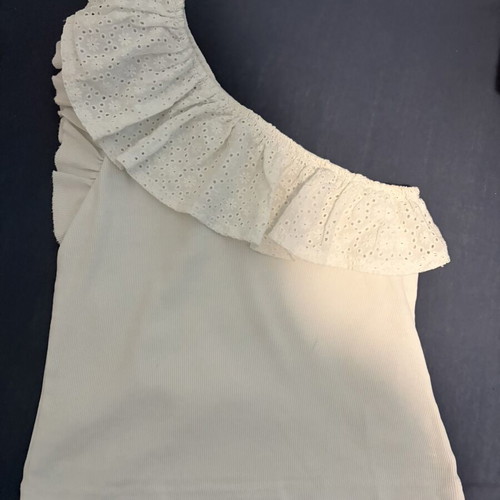Cotton blouse with one shoulder like new, white, size L