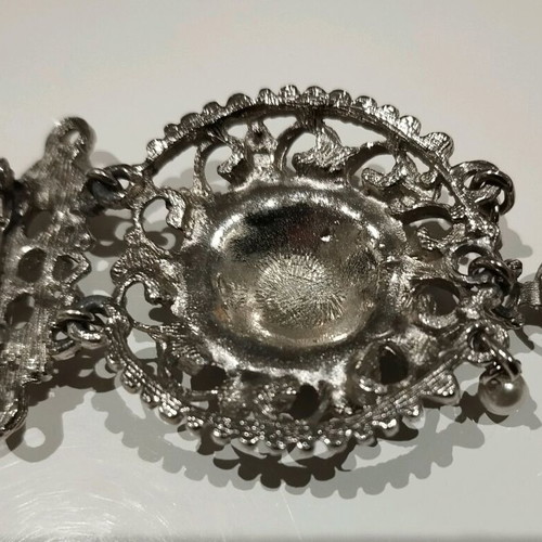 Vintage silver-blue brooch like new with pearls