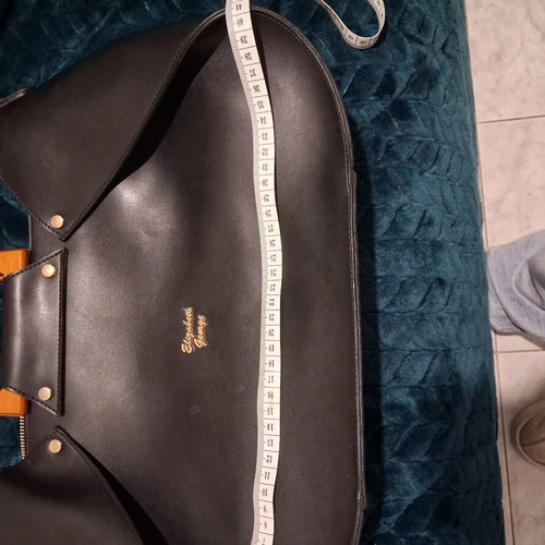 Elizabeth George Handheld Bag Black Like New with Wooden Handle and Strap