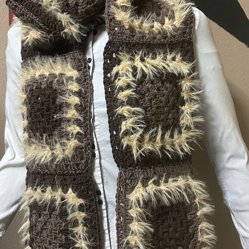 Handmade knitted scarf brown made to order with furry yarn