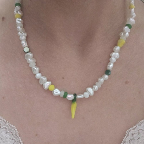 Necklace with lemon new, handmade with pearl-type beads