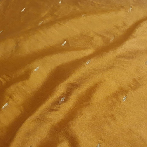 Indian sari with gold embroidery used, ochre fabric with blue stripes