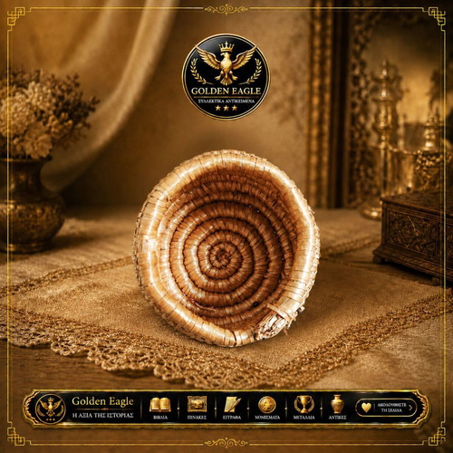 Small traditional malatha handmade straw basket Greek folk craft