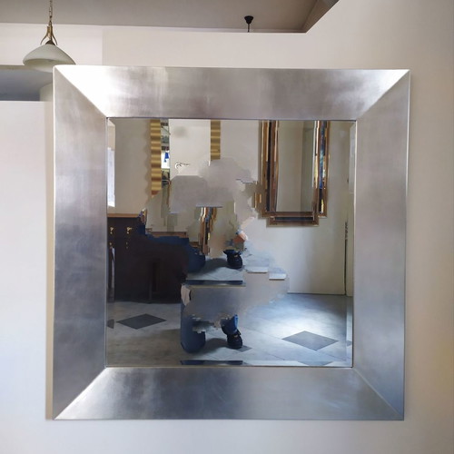 Mirror with silver leaf on wood 100x100 cm new