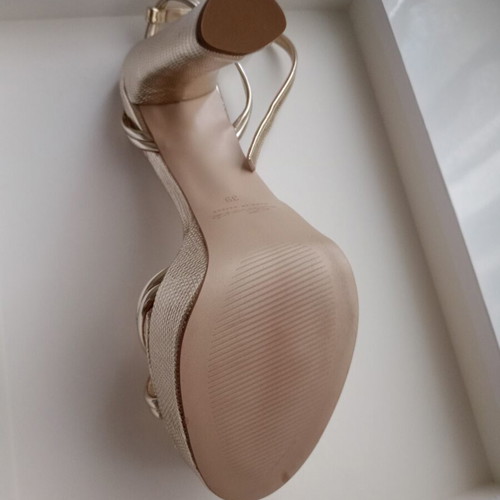 Sante women's sandals like new, gold snake design, heel 13 cm, size 39