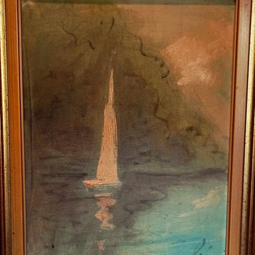 Ελαιογραφία σε καμβά Ντόρι, σαν καινούργια, με κορνίζα